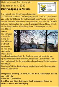 17.06.2023 Mitteilungsblatt Edemissen Heimatverein Edemissen - Einladung zum Dorfrundgang in Alvesse am 18.06.2023