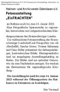 Mitteilungsblatt Edemissen 03.12.2022 Heimatverein Fotoausstellung im Rathaus Edemissen-1