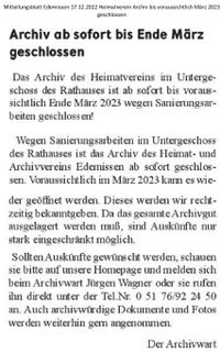 Mitteilungsblatt Edemissen 17.12.2022 HVE-Archiv bis M&auml;rz 2023 geschlossen3